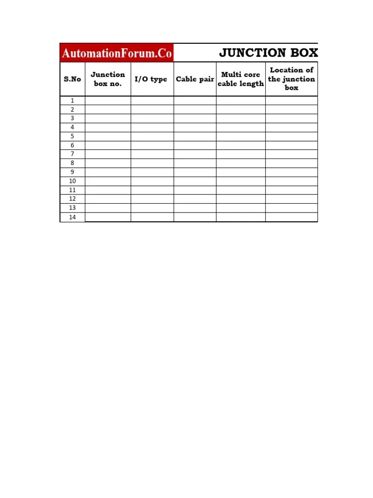 Junction Box Schedule PDF