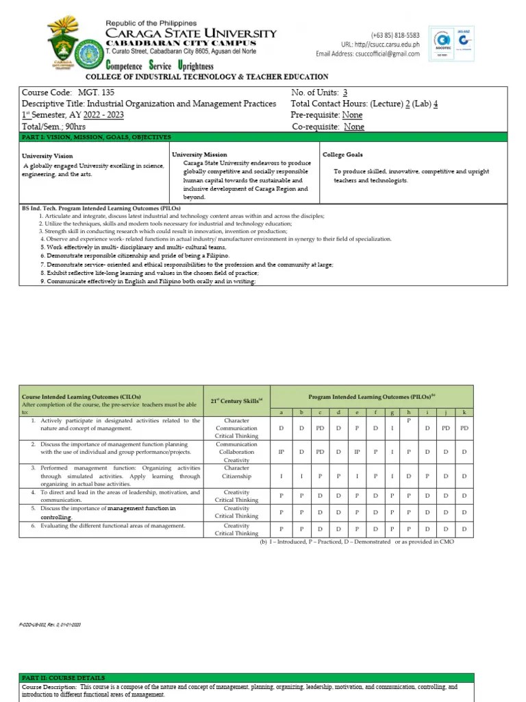 Industrial Organization and Management Practices Syllabus PDF