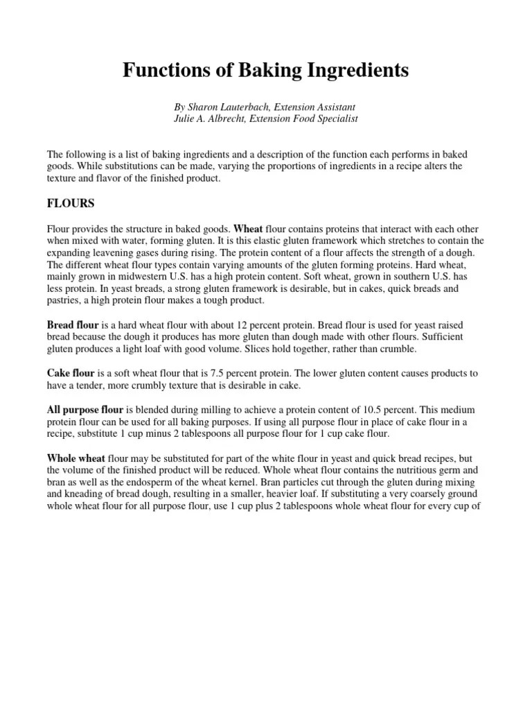 Functions of Baking Ingredients PDF Flour Margarine