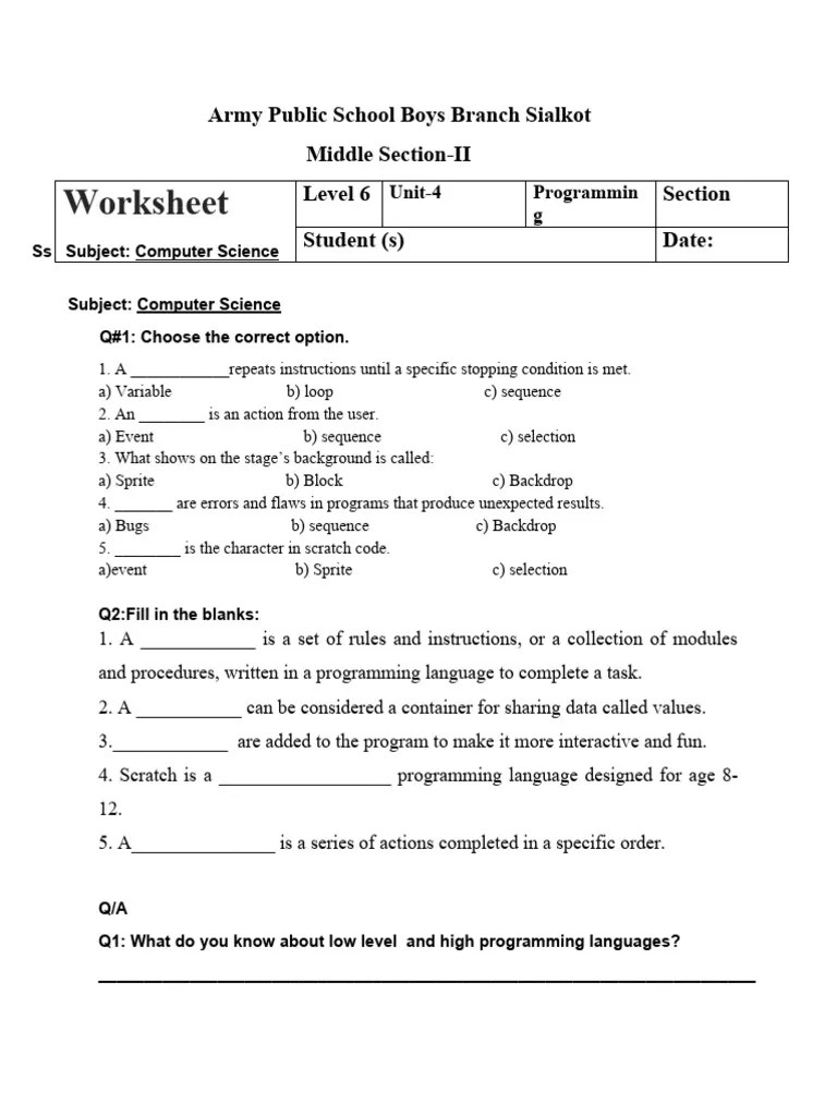 Worksheet Unit 4 Programming | PDF | Computer Programming | Programming