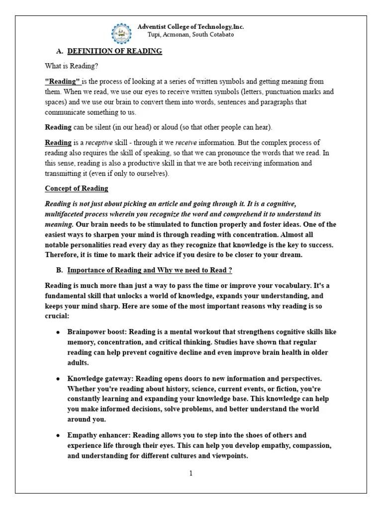 Definition of Reading PDF