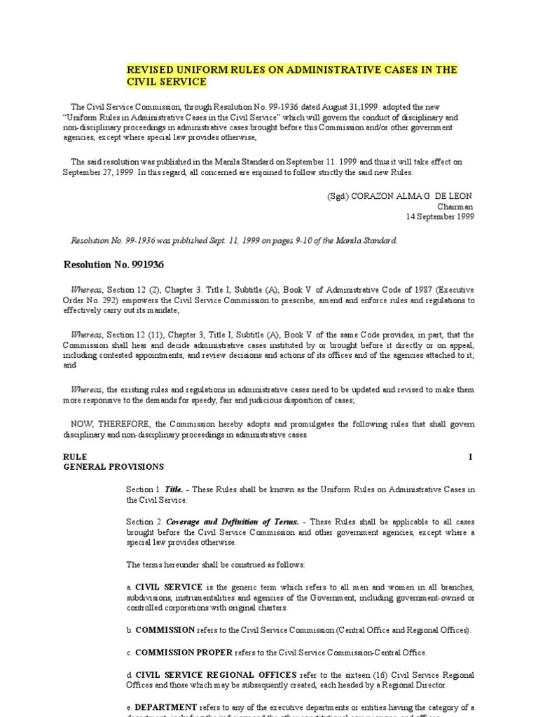 Revised Uniform Rules On Administrative Cases in The Civil Service PDF