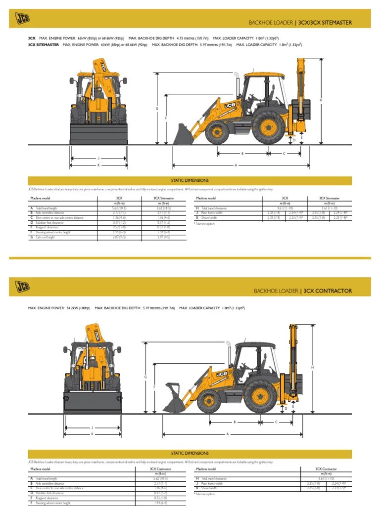 JCB 3cx Spec PDF Horsepower Loader (Equipment)