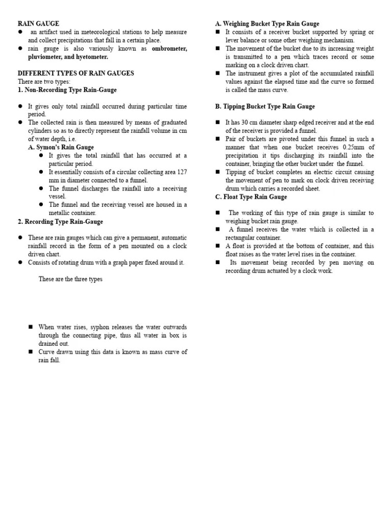 Different Types of Rain Gauges PDF Equipment Applied And