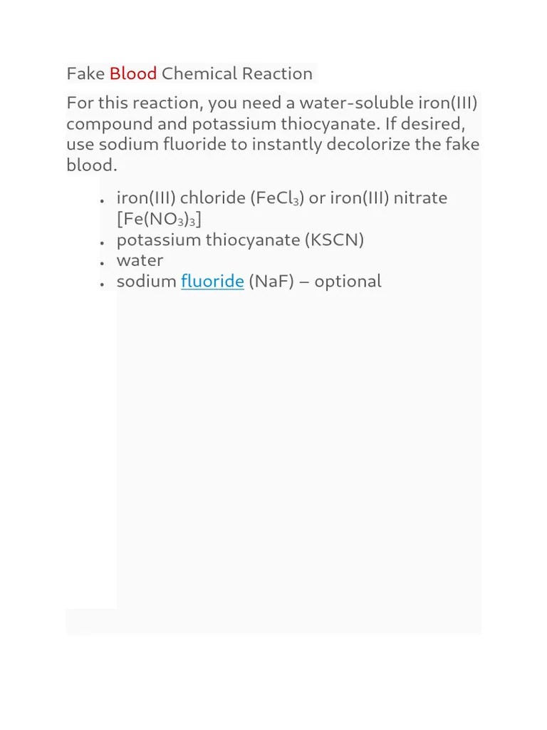 Fake Blood Chemical Reaction PDF
