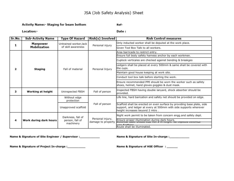 Staging For Beam Bottom JSA HSE Professionals PDF