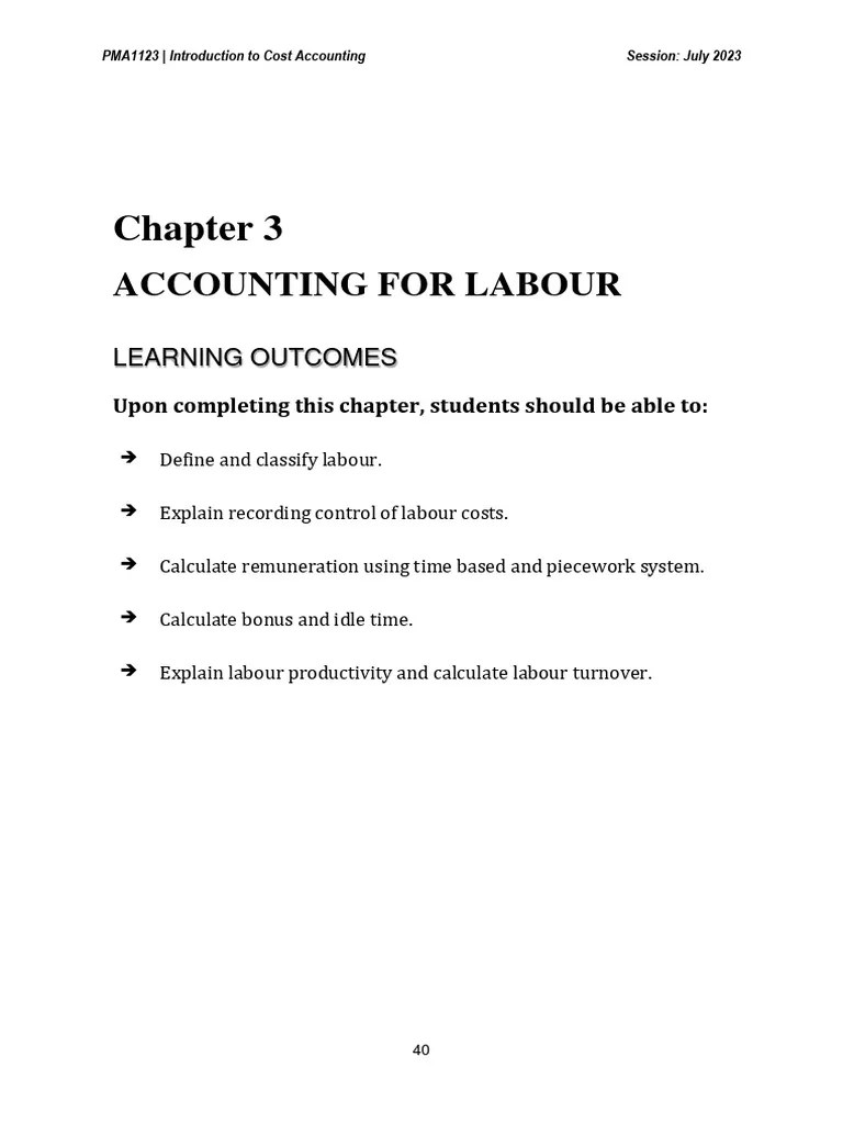 Chapter 3 Accounting For Labour PDF Piece Work Overtime