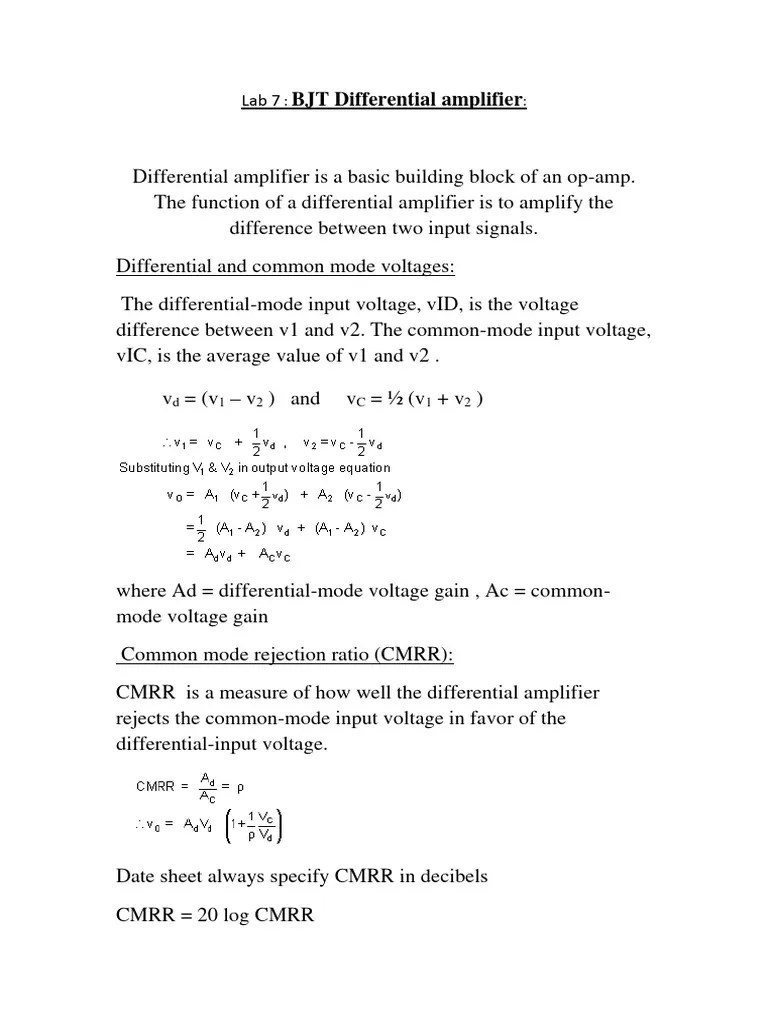Lab7 BJT Differential Amplifier PDF
