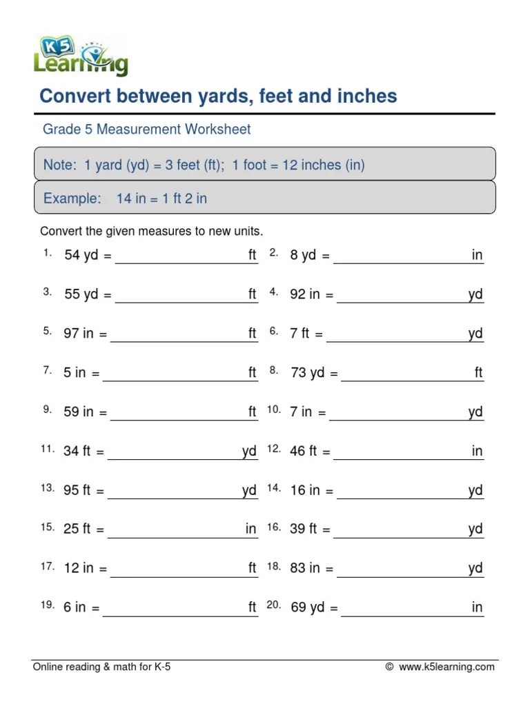 Grade 5 Converting Units Length Yards Feet Inches A | PDF