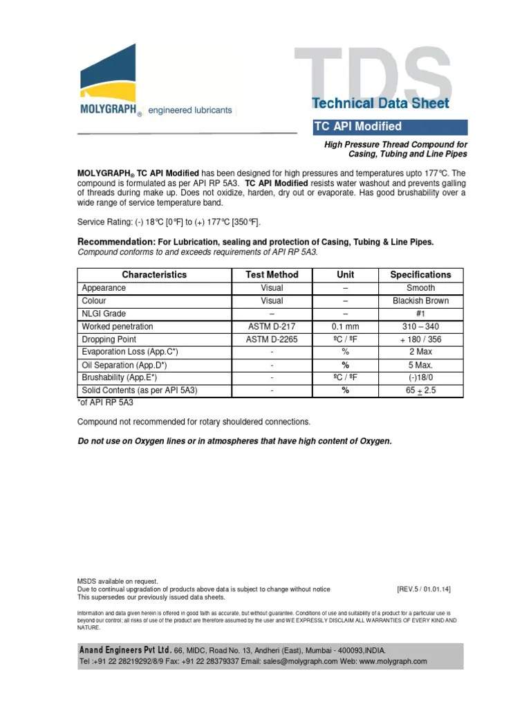 Data Sheet TC API MODIFIED Thread Compound PDF