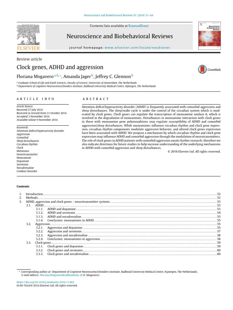 Clock genes, ADHD and aggression PDF Dopamine Attention Deficit