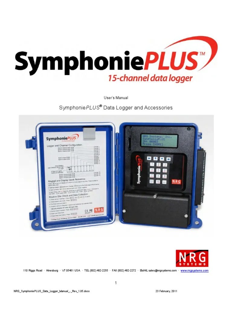 NRG SymphoniePLUS Data Logger Manual Rev. 1.05 Email Personal