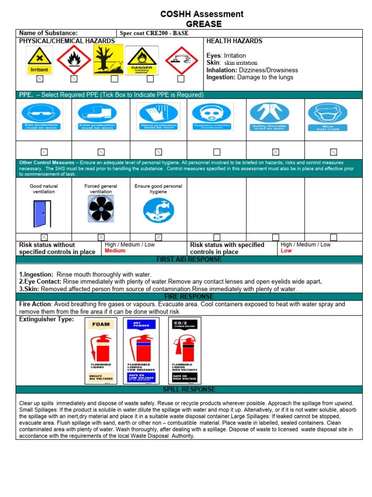 2 COSHH Assessment Substance Handling Sheet 2 Grease PDF