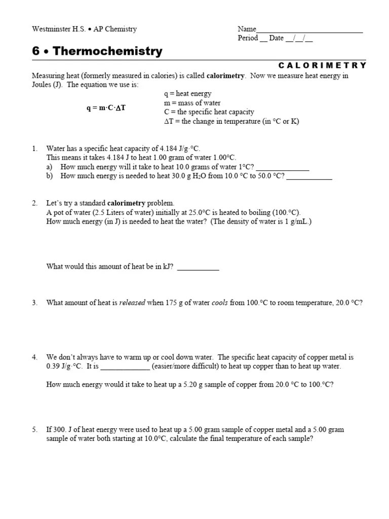 Calorimetry Calculations PDF