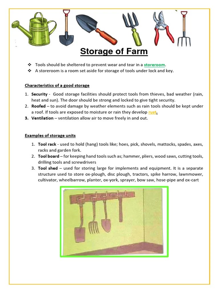 Agriculture - Unit 2B - Storage Farm Tools - Student Answer Sheet | PDF
