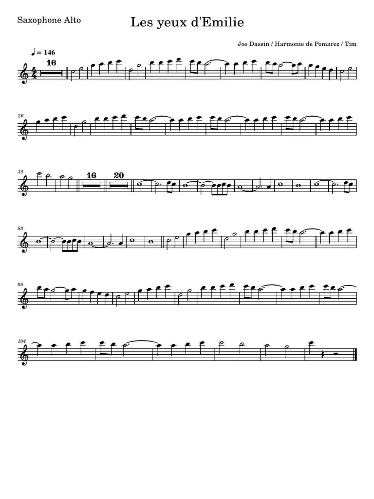 Les Yeux Demilie Saxophone Alto PDF