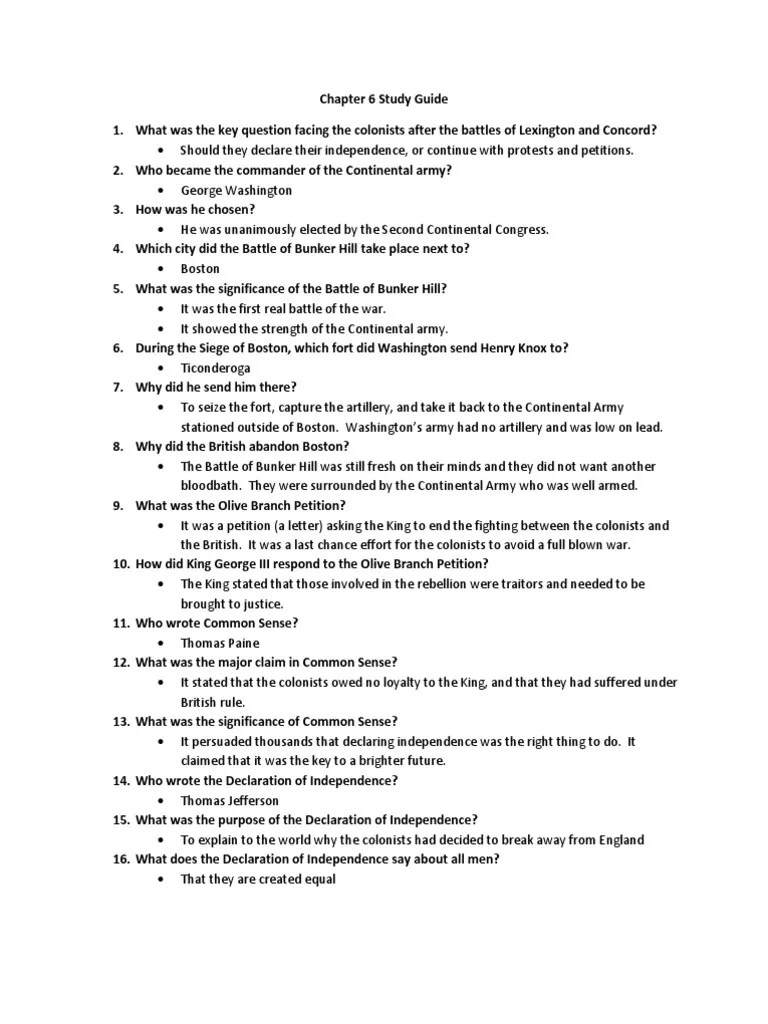 Chapter 6 Study Guide and Answers United States Declaration Of