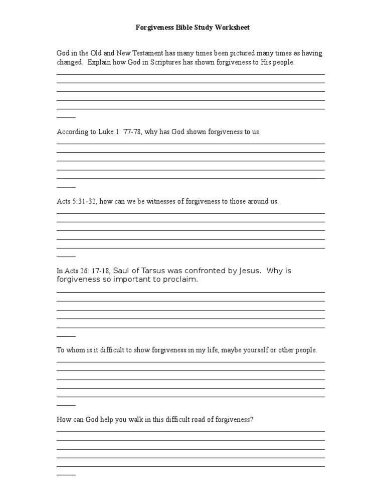 Forgiveness Bible Study Worksheet | Acts Of The Apostles | Forgiveness