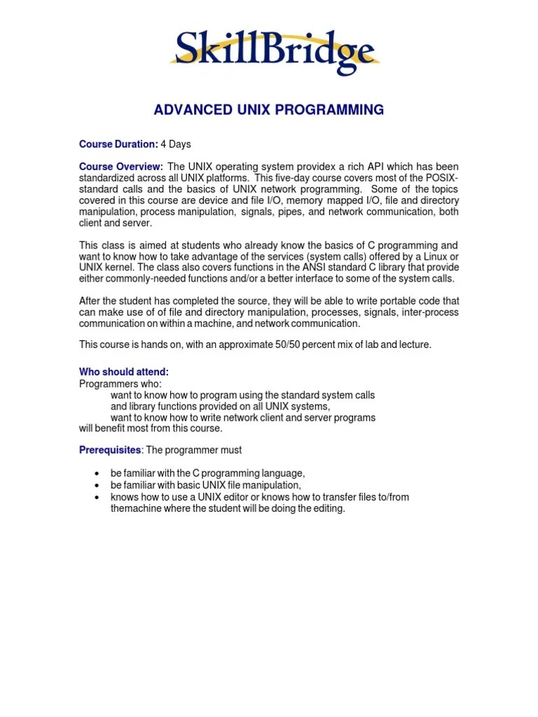 Advanced Unix Programming Unix C (Programming Language)