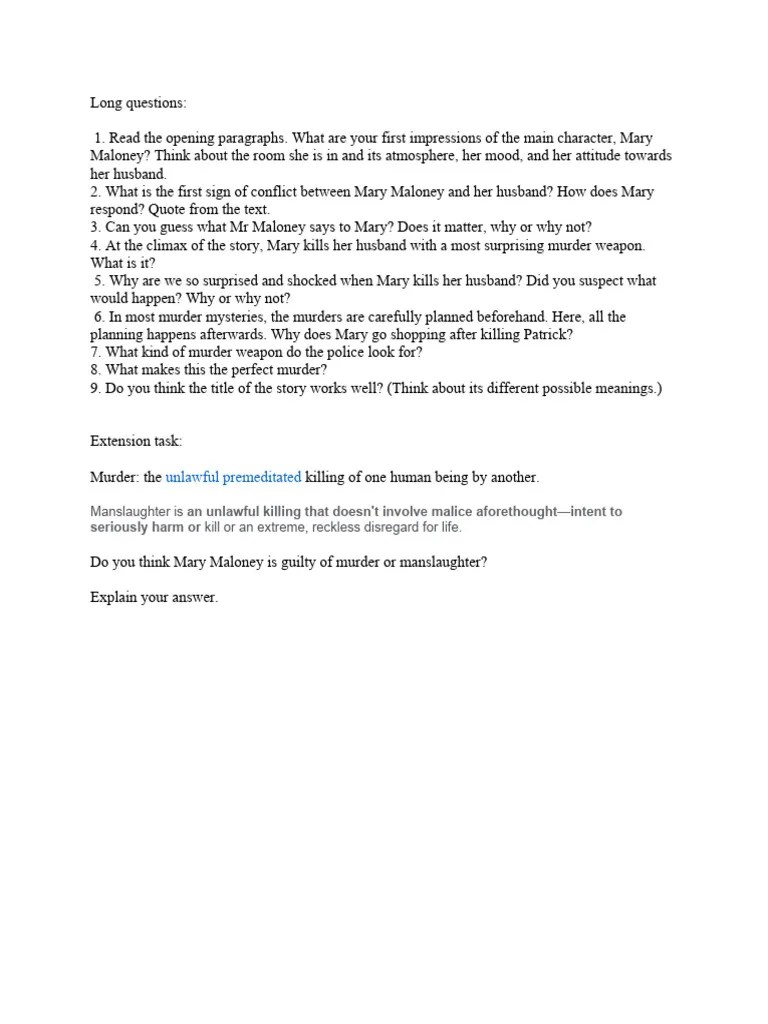 'Lamb to The Slaughter' Questions PDF