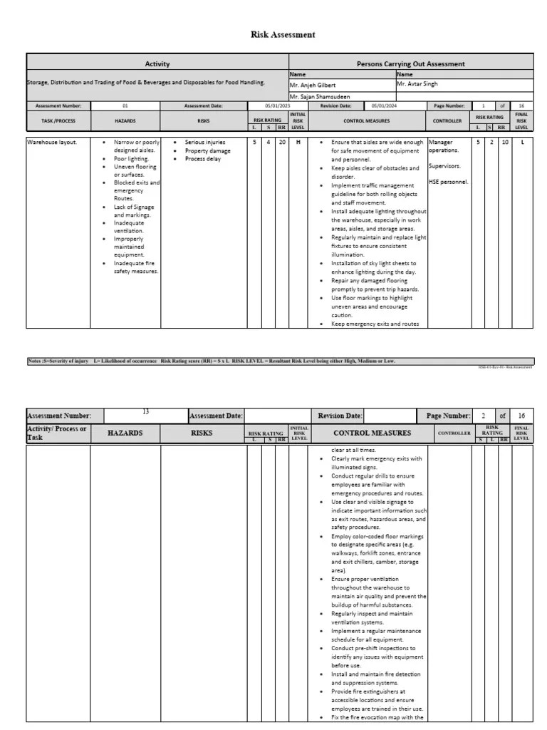 Risk Assessment PDF Forklift Risk