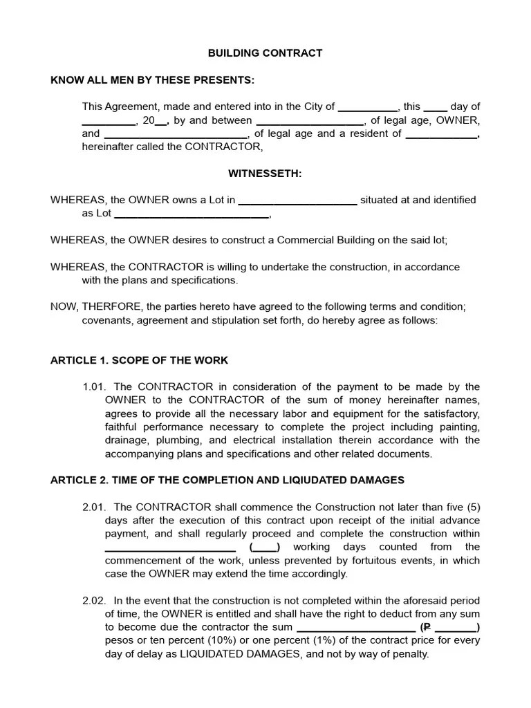 Building Contract PDF Framing (Construction) Private Law