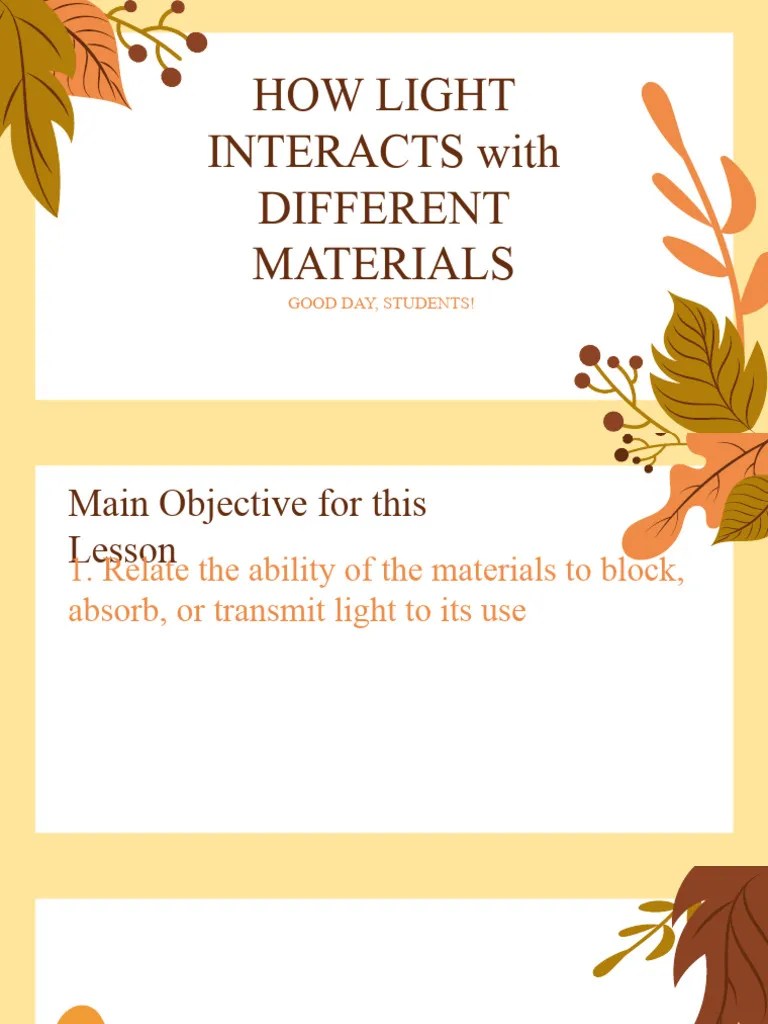 How Light Interacts With Different Materials PDF Light