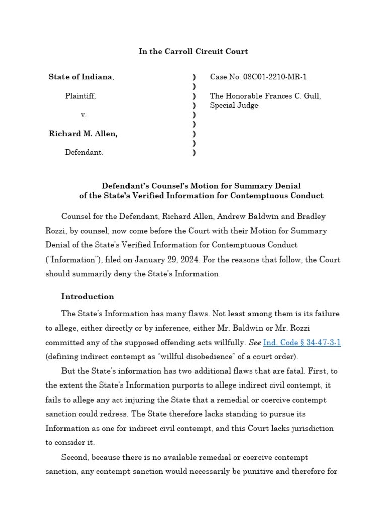 2024 02 07 Defendents Counsels Motion For Summary Denial Delphi