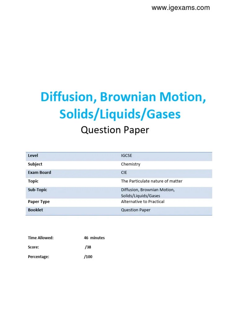 1 Diffusion Brownian Motion Solids Liquids Gases QP CIE IGCSE Chemistry