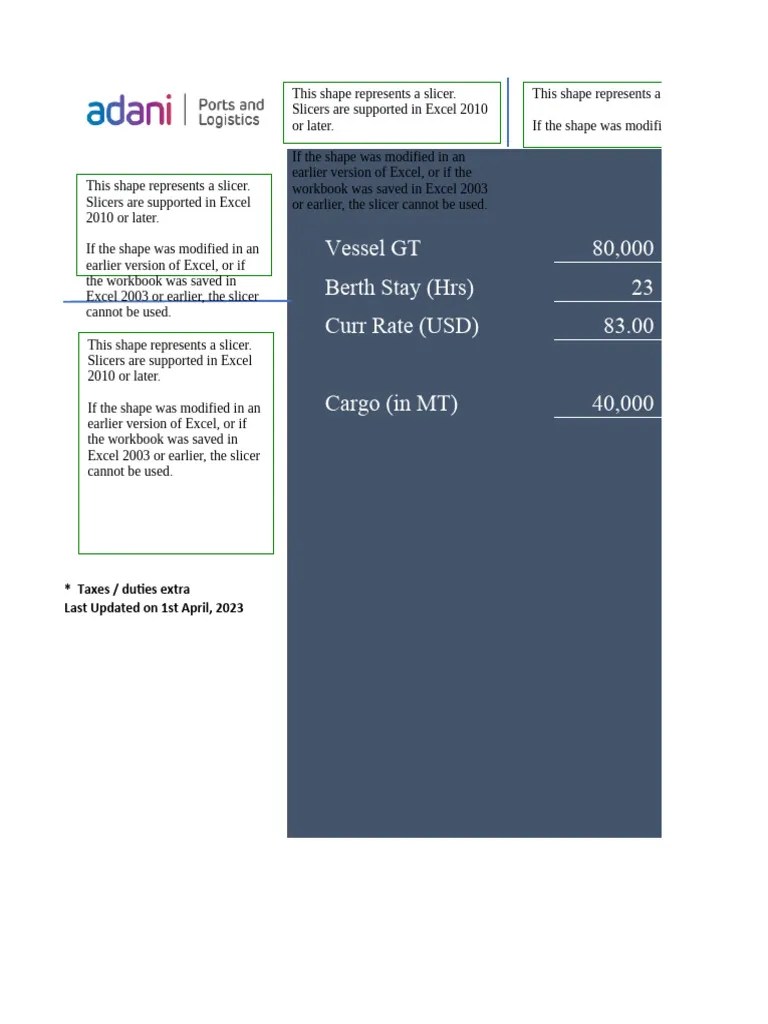 Adani Marine Dues Calculator PDF Water Transport Shipping