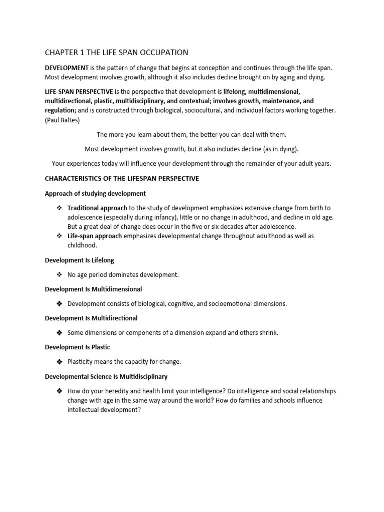 Chapter 1,2,3 The Life Span Perspective PDF Behavioural Sciences