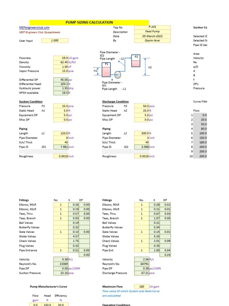 Pump Sizing Calculation PDF Valve Pump