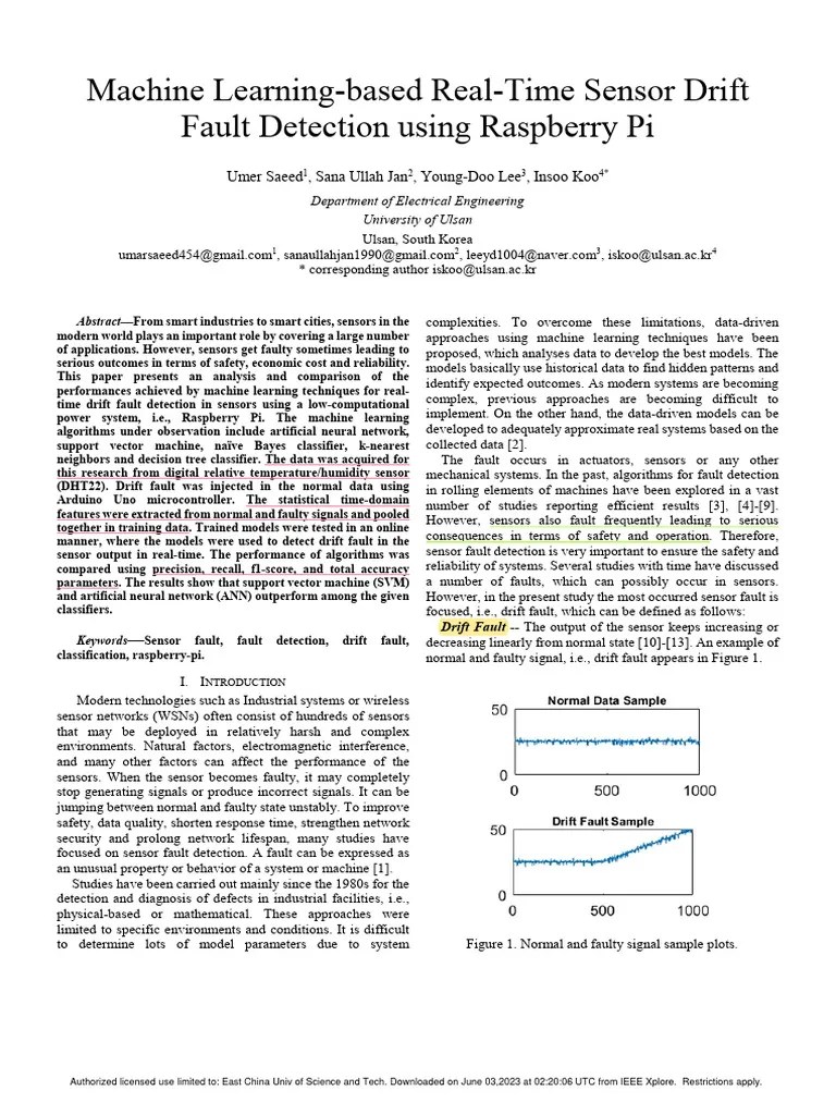 Machine LearningBased RealTime Sensor Drift Fault Detection Using