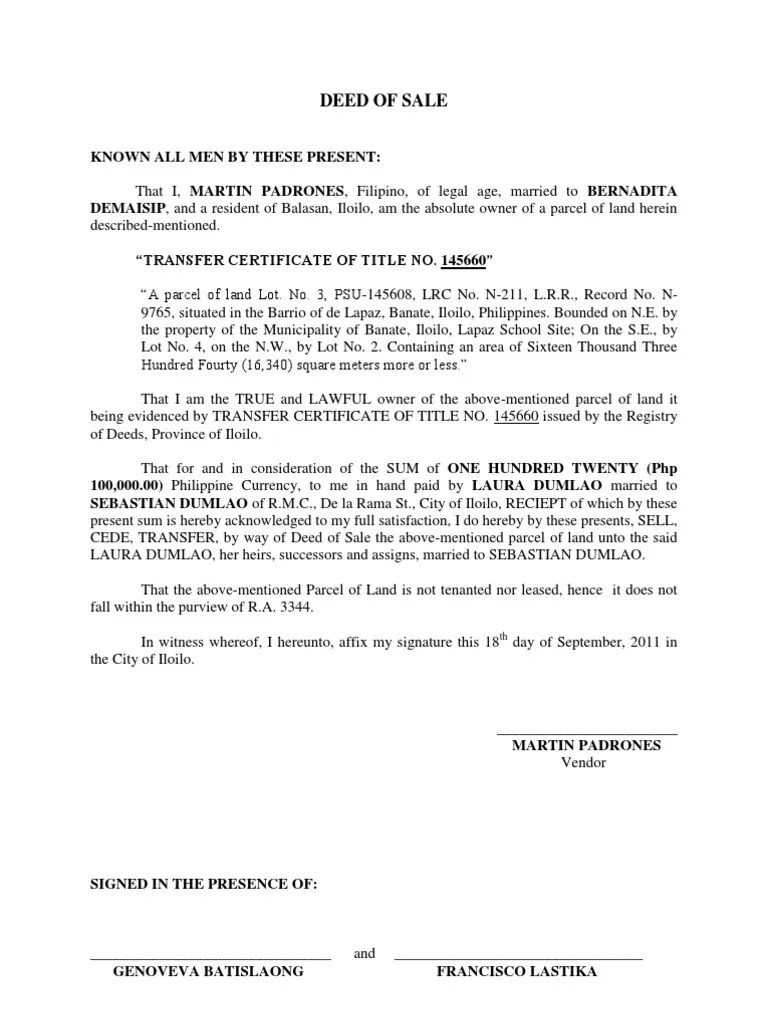 Deed of Sale and Contract to Sell Deed Property Law Free 30day Trial Scribd