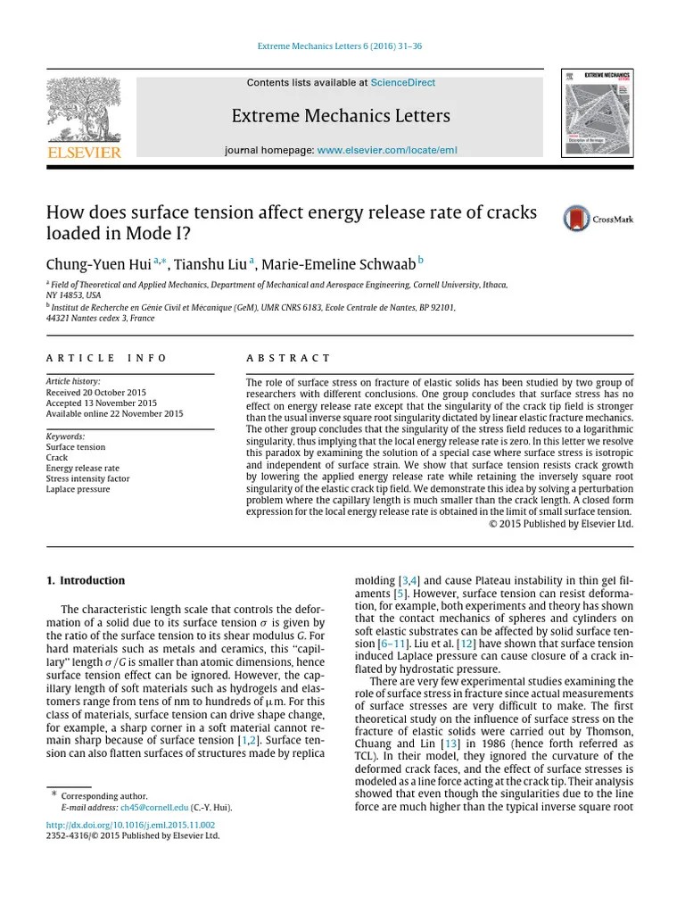How Does Surface Tension Affect Energy Release Rate of Cracks PDF