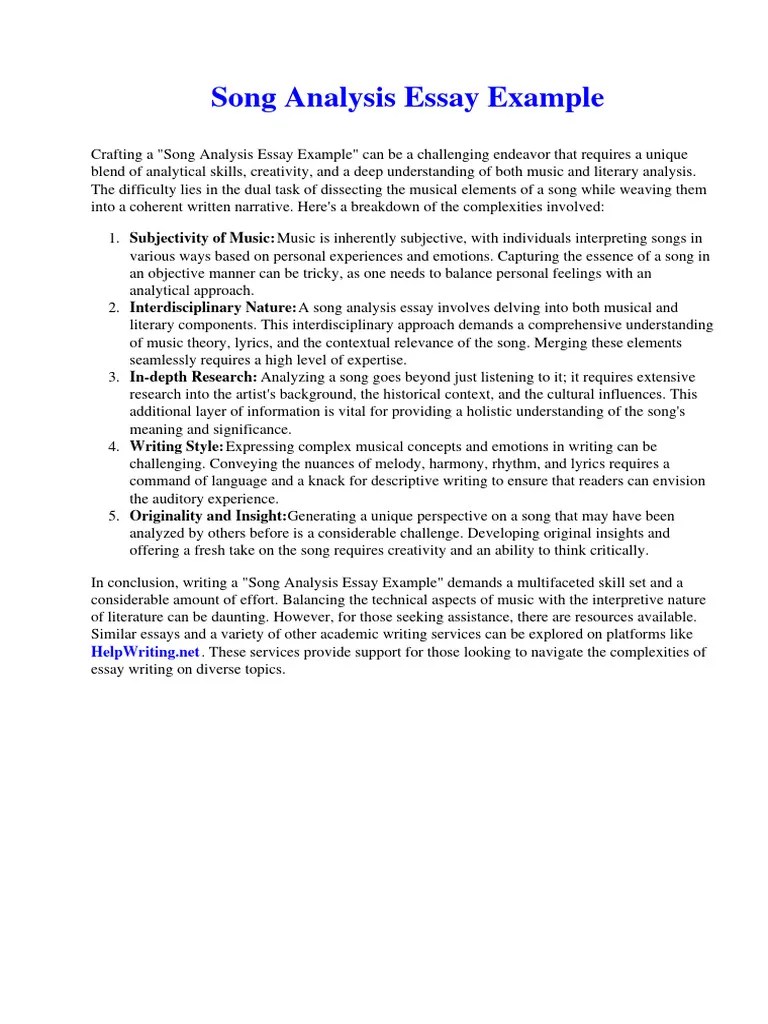 Song Analysis Essay Example PDF