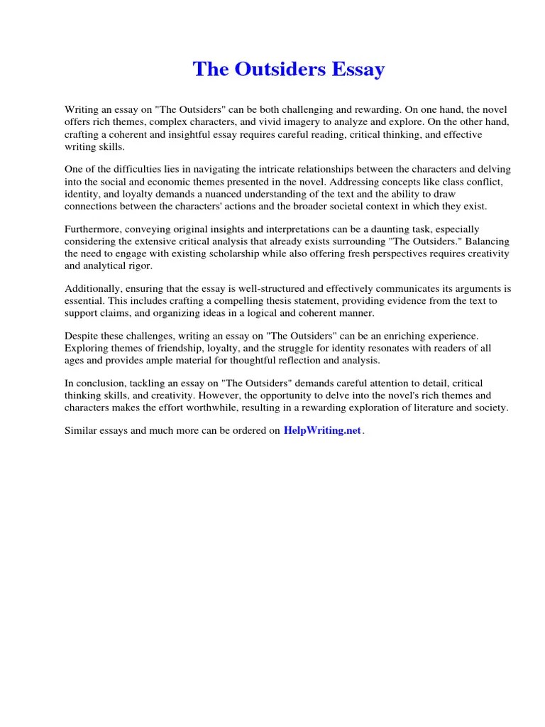The Outsiders Essay PDF SarbanesOxley Act Essays
