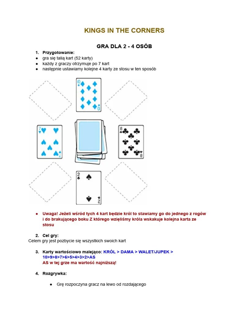 Kings in The Corners Rules PDF
