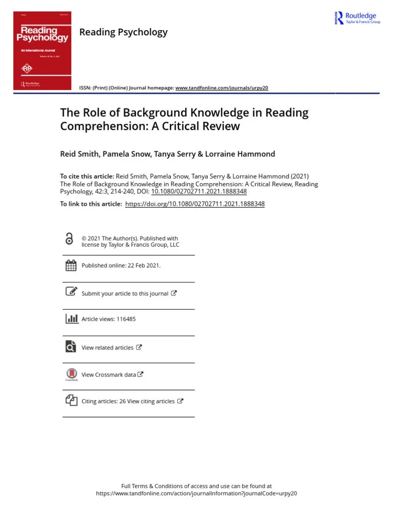 The Role of Background Knowledge in Reading Comprehension A Critical