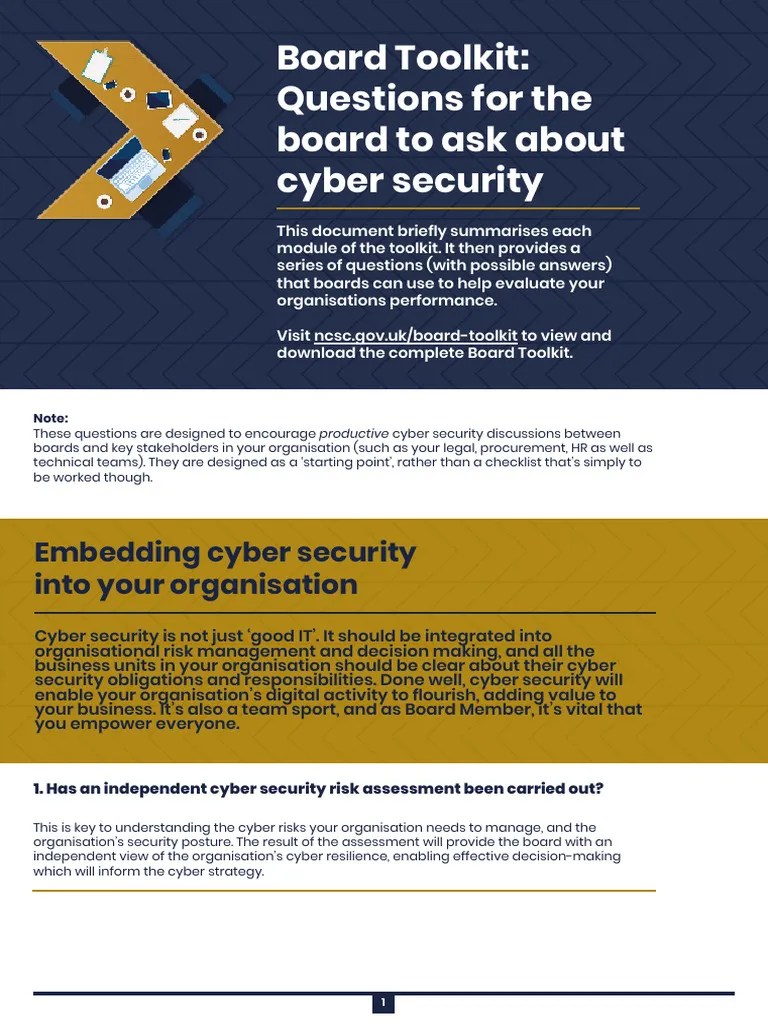 Questions For The Board To Ask About Cyber Security PDF