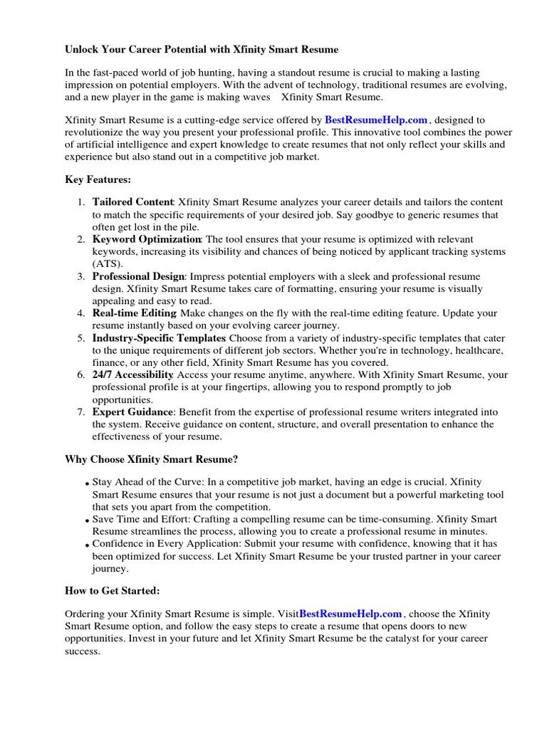 Xfinity Smart Resume PDF Résumé Roku
