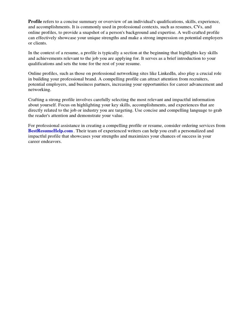 What Does Profile Mean On A Resume PDF Résumé Expert