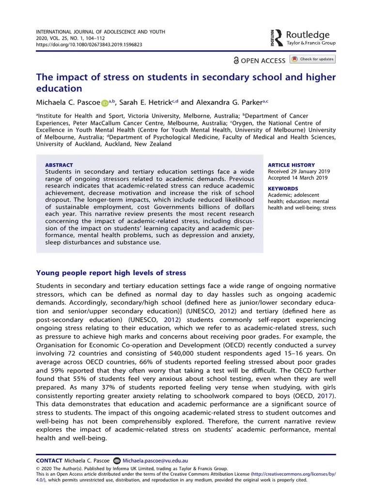The Impact of Stress On Students in Secondary Scho PDF Stress