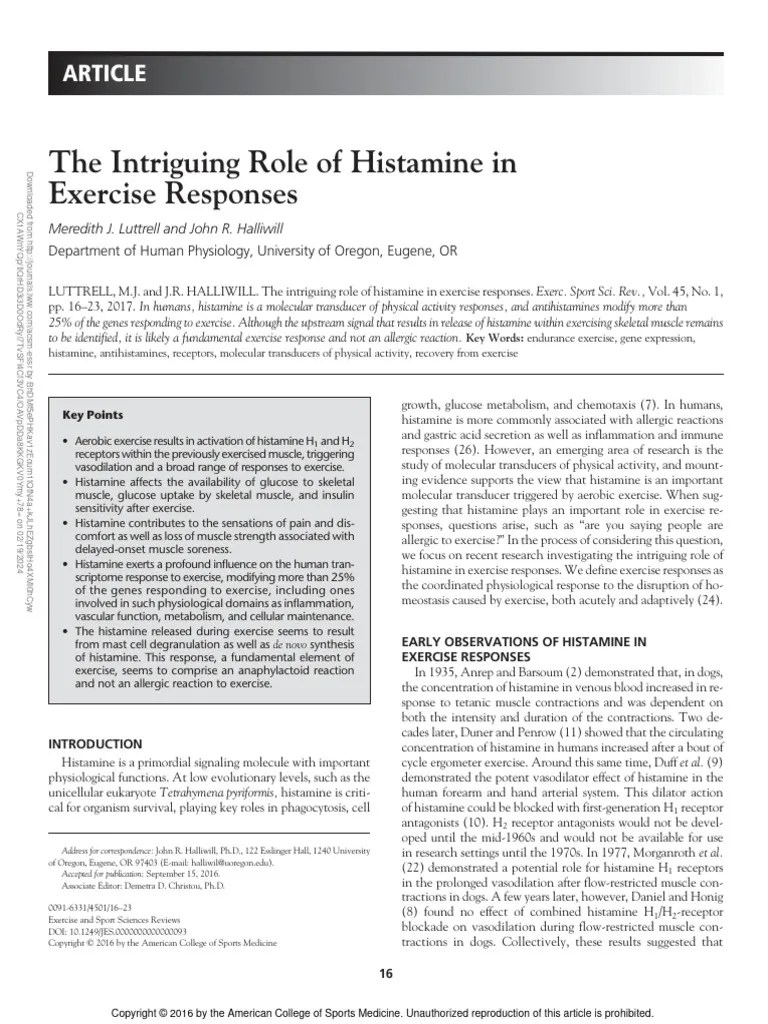 The Intriguing Role of Histamine in Exercise.7 PDF Skeletal Muscle