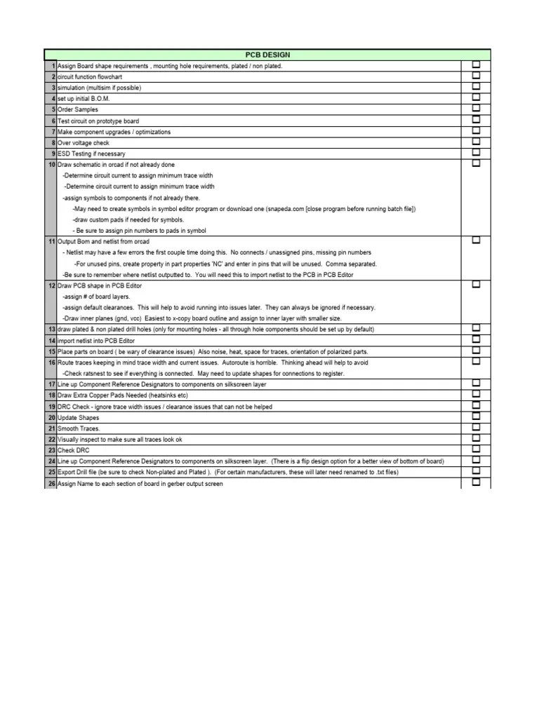 PCB Design Workflow Checklist PDF Printed Circuit Board Electricity
