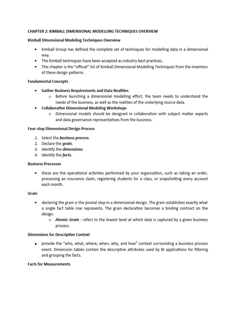 Chapter 2 Kimball Dimensional Modelling Techniques Overview PDF