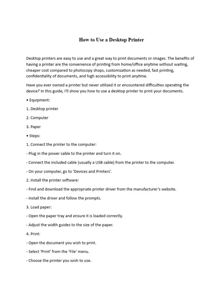 How to Use a Desktop Printer | PDF