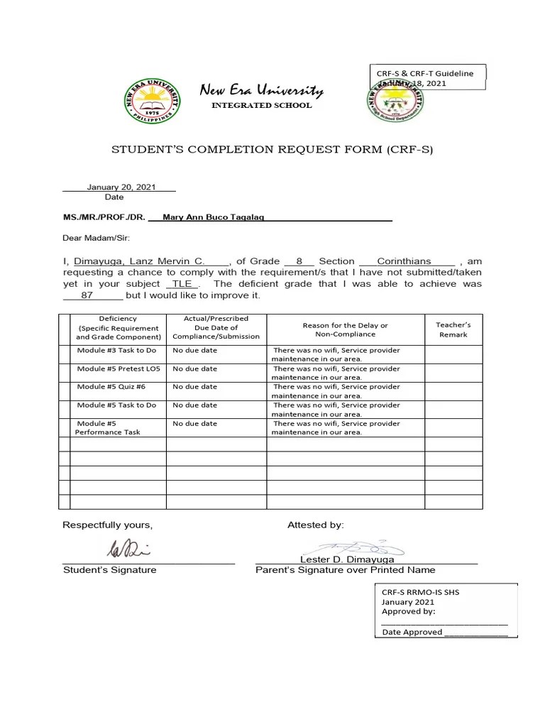 Completion Form TLE PDF