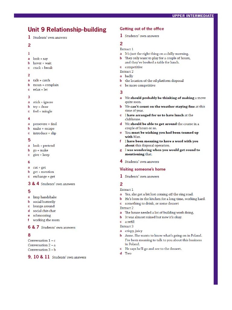 Week 02 Unit 9 Relationship Building ANSWER KEY PDF