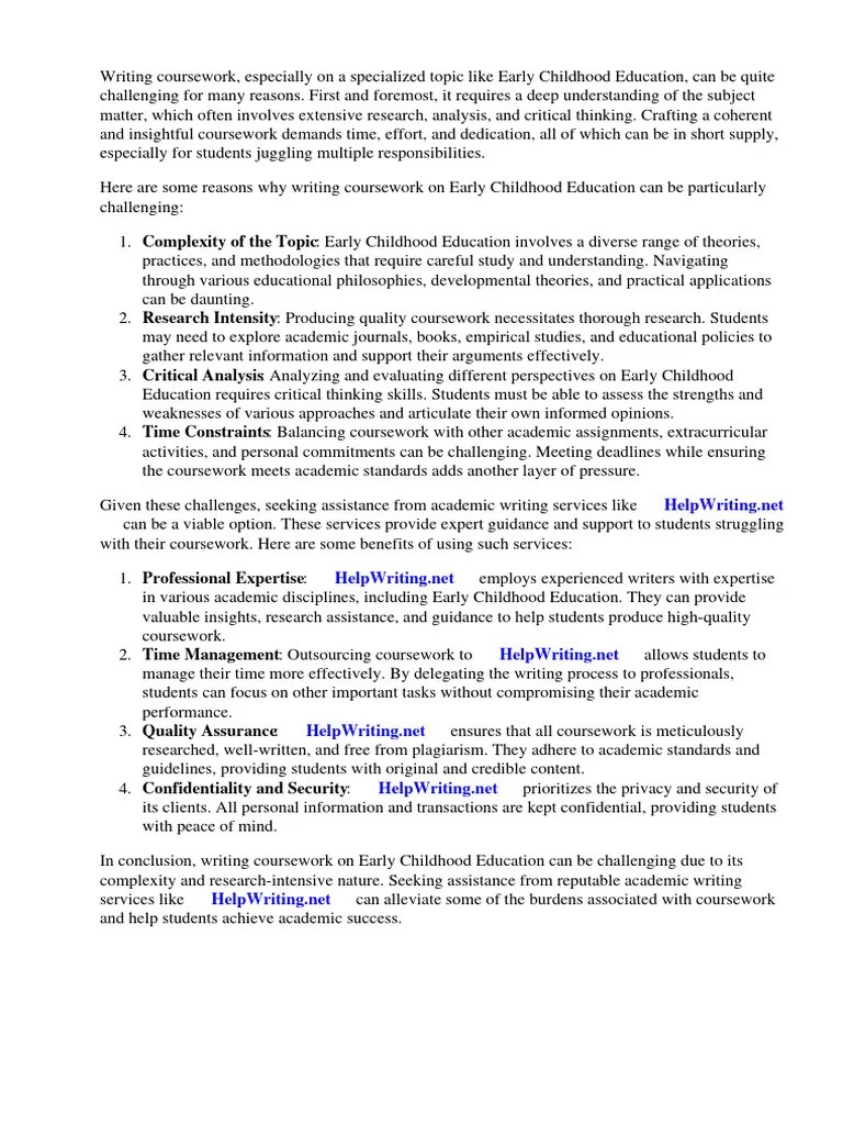 Early Childhood Education Coursework Download Free PDF Early Childhood Education Child Care
